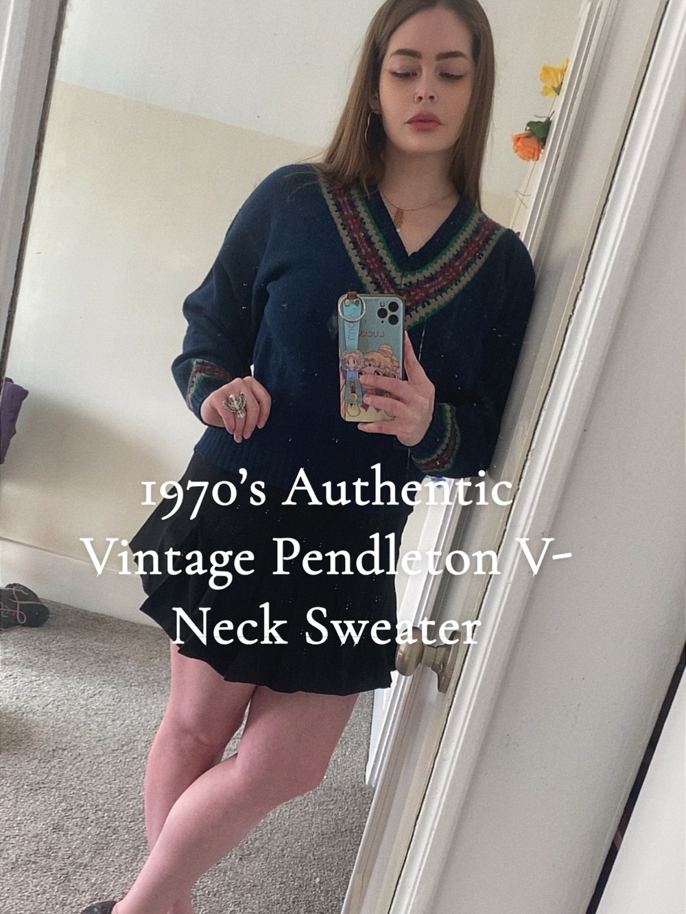Authentic Vintage 70s Pendleton Wool V-Neck Patterned Sweater